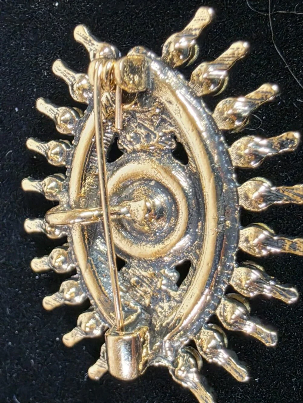 Gold Tone Eye Brooch Pin with Black Center and Red Accents